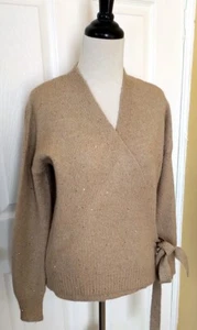LILLY PULITZER Tan Stretch Wrap Sweater w/ Metallic Gold Thread, Sequins (S) - Picture 1 of 6
