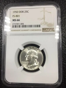 1950 NGC MS66 FS-801 Double Doubled Die Reverse DDR Washington Quarter - Picture 1 of 3