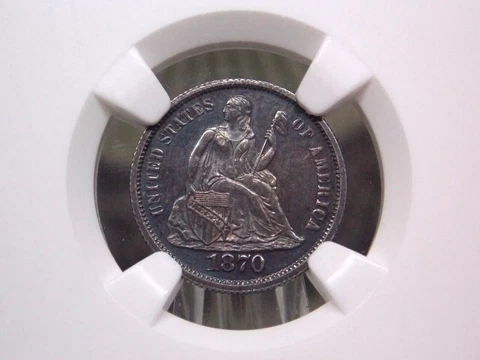 1870 PROOF Seated LIBERTY Dime 10c NGC PF62 #008 East Coast Coin & Collectables Cover