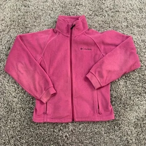 Columbia Jacket Youth 14-16 Pink Logo Spelled Out Full Zip Up Fleece Jacket - Picture 1 of 11