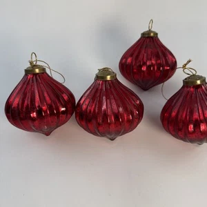 4 VTG RH  restoration hardware glass teardrop Ruby Red  Christmas Ornaments - Picture 1 of 12
