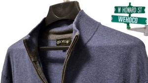 Orvis 1/4 Zip Long Sleeve Pullover Blue Sweater Quarter Zip Jumper Mens Sz Lg - Picture 1 of 8