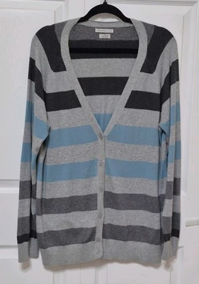 Cardigã suéter Van Huesen L cinza gola V cinza/dk cinza/azul manga longa botão - Imagem 1 de 4