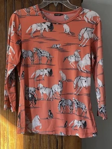 J McLaughlin Top Womens sz S Coral Catalina Cloth Stretch  Horse Western - Picture 1 of 7