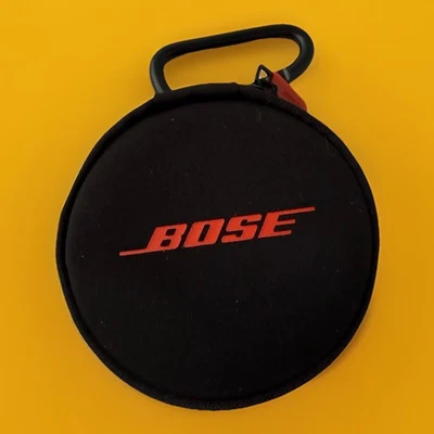 Bose Compact Round Headphone Case With Carabiner Clip & Zipper Closure Black Red - Image 1 of 2