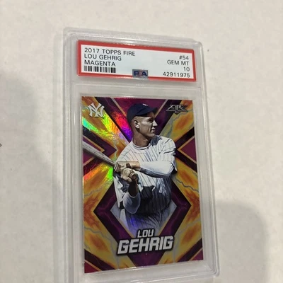 2017 TOPPS FIRE LOU GEHRIG #11/25 PSA 10 GEM MINT YANKEEES Magenta #54 - Image 1 of 4