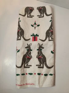 Vintage Christmas Kangaroo Pure Linen Tea Towel By Rodriguez Australia 17"x29" - Picture 1 of 6