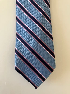 Croft & Barrow Men's Necktie Tie Polyester Silk Blend Blue Wink White Stripe 58" - Image 1 of 4