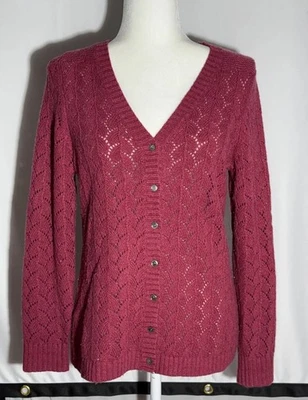 L.L.Bean Long Sleeve Open Knit Button Front Cardigan Sweater Rose Pink Women's S - Image 1 of 4