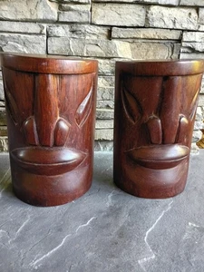 Sujetalibros tribales Tiki isla hawaiana vintage madera de hierro escultura tallada a mano pesada - Imagen 1 de 10