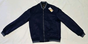 NUEVO CON ETIQUETAS Abrigo Chaqueta Universitaria Robert Graham Azul Marino Imitación Gamuza Cremallera Talla Mediana $268 - Imagen 1 de 16