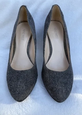 Nine West Shoes Platform Heels  "Wise up" Black/White Herringbone Fabric 9 M - Image 1 of 4