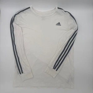 Boys Adidas White Black 3-Stripe Long Sleeve Tee Shirt L (14/16) - Picture 1 of 5