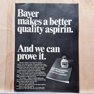 Anuncio impreso vintage Bauer Better Quality Aspirin 1972 ciudad de Nueva York - Imagen 1 de 4