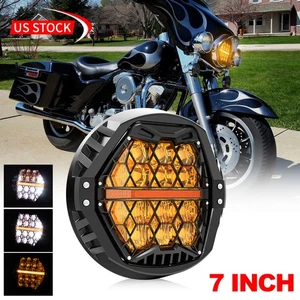 DOT Emark 7'' Round LED Headlight Hi-Lo Beam Amber DRL For Electra Glide Classic - Picture 1 of 14