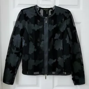 Alberto Makali Perforated Floral Applique Full Zip Women's Jacket Medium - Picture 1 of 14