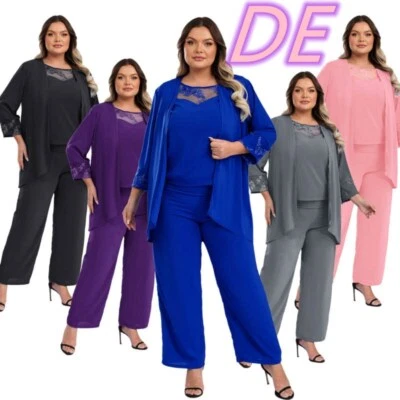 DE Damen Plus Size Chiffon 3-teilige Mutter der Braut Abendkleider Party Anzug - Bild 1 von 3