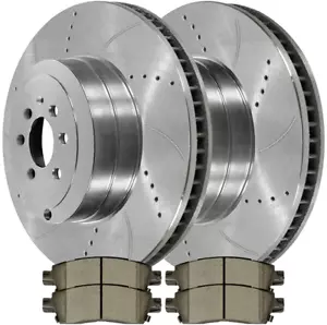 Autoshack Rear Drilled and Slotted Brake Kit Rotors Silver and Ceramic Pads Pair - Picture 1 of 3