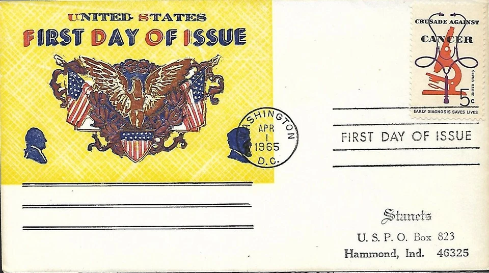 USA 1965 STANETS HOME MADE ONE OF A KIND FDC CRUSADE AGAINST CANCER + CACHET - Image 1 of 1