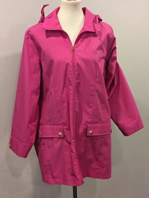  Chaqueta de lluvia Blair rosa para mujer con forro floral capucha extraíble talla grande Foto 1 de 4
