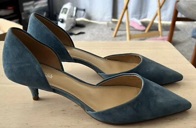 Michael KORS AZUL GAMUZA PUNTIAGUDA TACÓN BAJO Zapatos Antideslizantes, US 6.5 NUEVO Reducido Foto 1 de 4