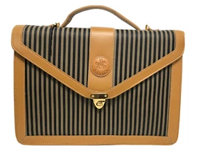 Sasha Ladies Blk/Taupe Stripped w/Tan Trim Leather Satchel with Gold Hardware - Picture 1 of 8