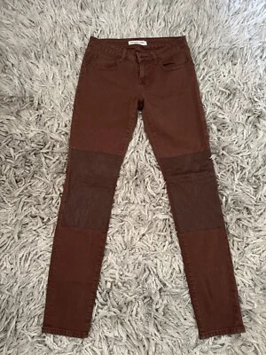 Jeans ajustados artesanales de lujo imitación cuero rodillas talla 28 marrón Foto 1 de 4