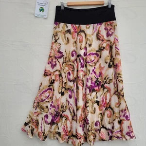 Jones New York Long Flare Skirt Women Size 10 Beige Floral Lined - Picture 1 of 10