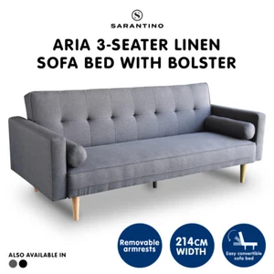 Madison Sofa Bed Lounge Couch Futon Furniture Home Dark Grey Linen Suite - Picture 1 of 10