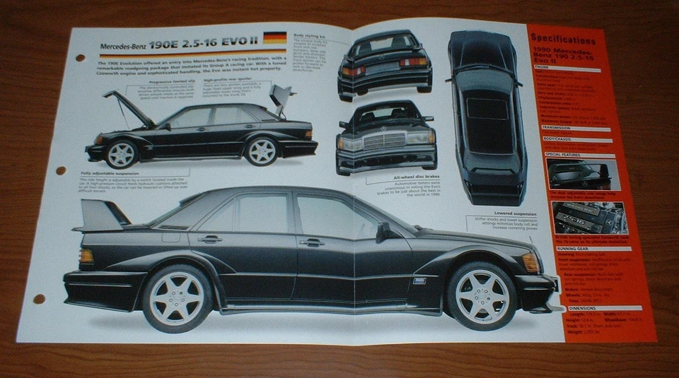 1990 Mercedes Benz 190 EVO II Original Imp Brochure Specs Info 90 91 92 190e - Image 1 of 1
