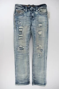 Rock Revival Jeans Rahm Straight Mens Size 33 Blue Denim Distressed 34x33 Repair - Picture 1 of 9