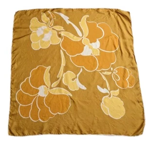 Vintage 60s Silk Flower Power Psychedelic Floral Mod Yellow Scarf 30" - Picture 1 of 8