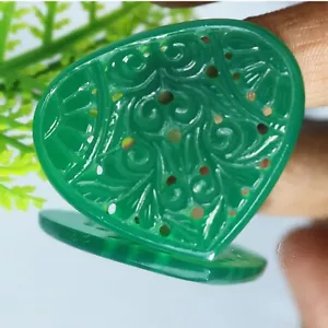 45.90Cts Natural Artistic Green Color Onyx Carving Heart Shape Loose Gemstone - Picture 1 of 6
