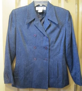 SZ 6P LARRY LEVINE PETITE SUITS WOMENS JACKET SKIRT SUIT BLUE PINDOT STRIPES EUC - Picture 1 of 7