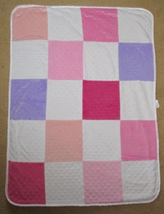 Just Born Patchwork Squares Minky Dot Plush Baby Blanket Pink Purple White - Picture 1 of 4