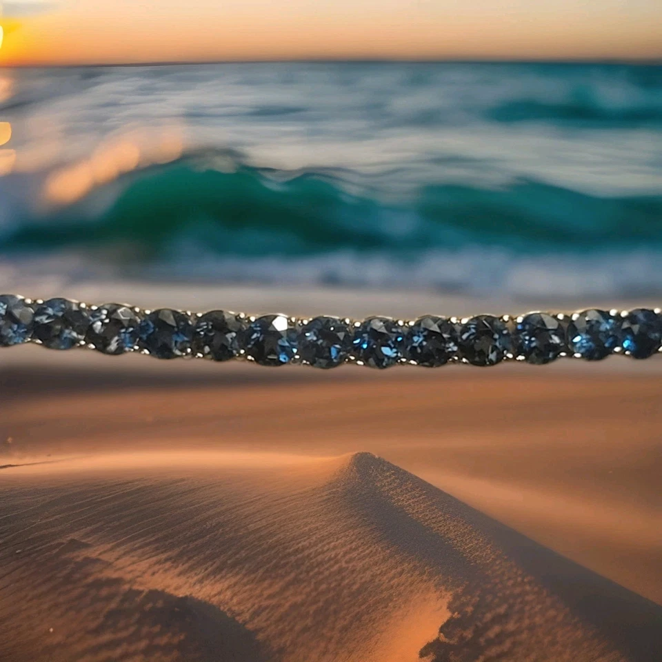 Preciosa Pulsera Ajustable Tenis Topacio Azul Londres, SS925, NUEVA EN PAQUETE Foto 1 de 4