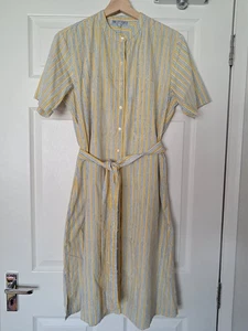 Pink City Prints Shirt Dress Yellow Striped Belt Size M Cotton Side Pockets - Picture 1 of 8