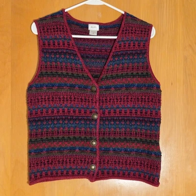 Vtg Alps Knit Button Up Vest Size S/M Burgundy Red Nordic Fair Isle Granny NWOT - Image 1 of 4