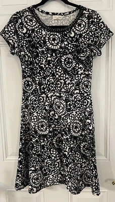 Maison Jules Dress Short Sleeve Black And White LBD M Beaded Event Textured - Image 1 of 4