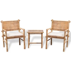 Bistro Set w/ Side Table Cushion Bamboo Outdoor Garden Chair Furniture vidaXL - Picture 1 of 4