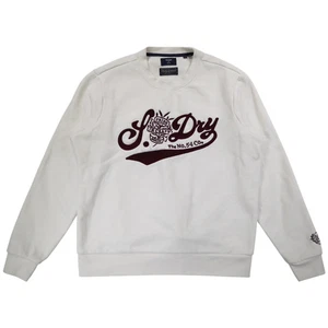 Superdry Womens Sweatshirt Fleece Size 12 White Long Sleeve Crew Neck - Picture 1 of 8