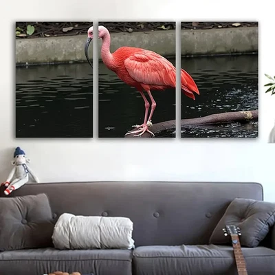 3pcs Red Bird Standing on Log Scene Wall Art Canvas Unframed/Framed - Image 1 of 4