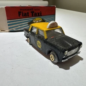 Maxwell Mini 522 Fiat 1100 Taxi Diecast Yellow Cab Vintage Original Dust Rare - Picture 1 of 24