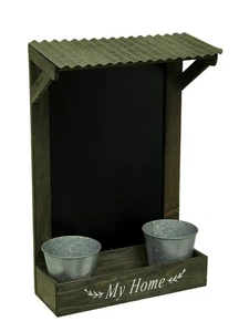 Zeckos My Home Wooden Chalkboard Wall Hanging with Shelf & Planters - Picture 1 of 4