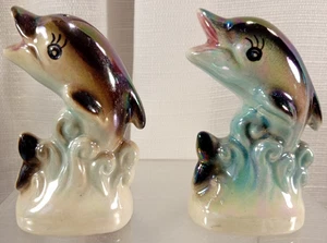 Salt and Pepper Shakers DOLPHIN Iridescent Waves Big Eye Eyelash Stoppers 3.5" - Picture 1 of 11