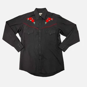 Camisa a Presión Ely Cattleman Para Hombre Bordada Perla Negra con Rosas Rojas Talla Mediana - Imagen 1 de 5