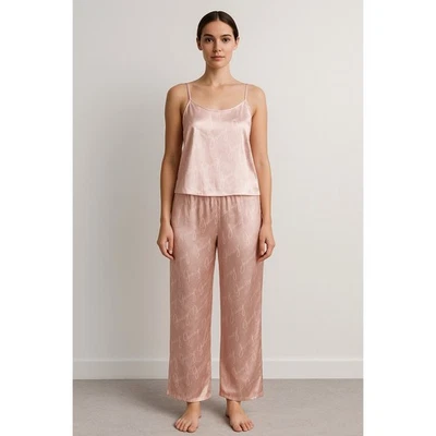 Juicy Couture Satin Pink Logo Pajama Set Medium Sleepwear Cami & Pants Lounge - Image 1 of 4