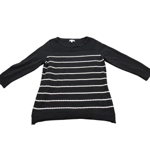 Croft & Barrow Women's Black Striped Crew Neck Long Sleeve Knit Top M - Picture 1 of 8