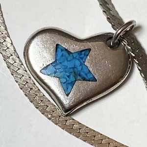 Collar Cadena Corazón Suroeste Vintage Trifari Tono Plata Incrustación Turquesa - Imagen 1 de 8