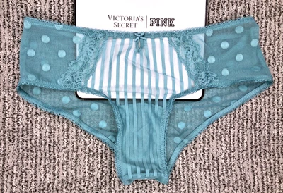 Victoria's Secret Nuevo con Etiquetas Grande Turquesa Transparente Heritage Cheeky Panty Malla Lazo de Encaje Foto 1 de 4